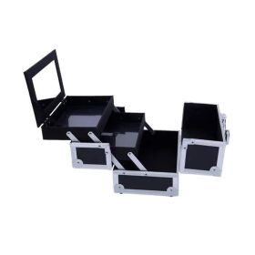 Portable travel makeup box with folded to storage box (Color: Black)